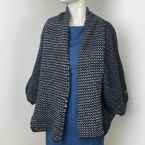 Zara Knit Black/White Wool Blend Shawl Batwing Open Front Cardigan Size M
